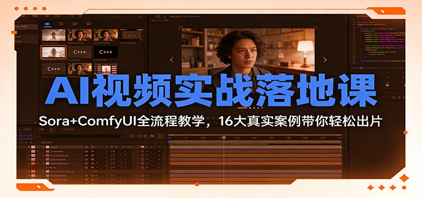 AI视频实战落地课:Sora+ComfyUI全流程教学,16大真实案例带你轻松出片-吾爱网创