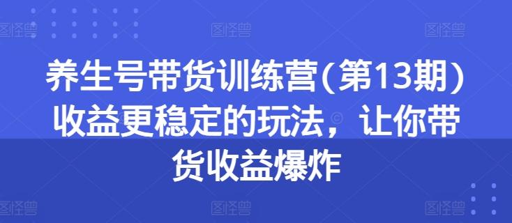 养生号带货训练营(第13期)收益更稳定的玩法,让你带货收益爆炸-吾爱网创