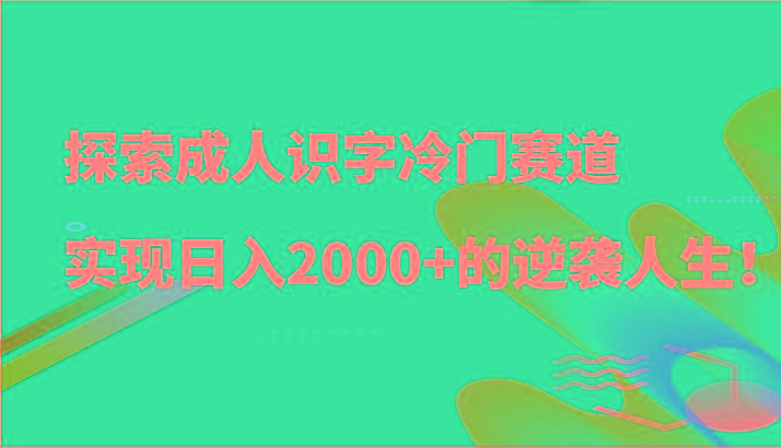 探索成人识字冷门赛道，实现日入2000+的逆袭人生！-吾爱网创