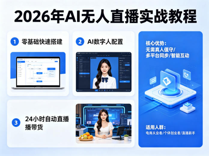 2026年AI无人直播实战教程，零基础也能快速搭建AI数字人无人直播间，实现24小时自动直播带货-吾爱网创