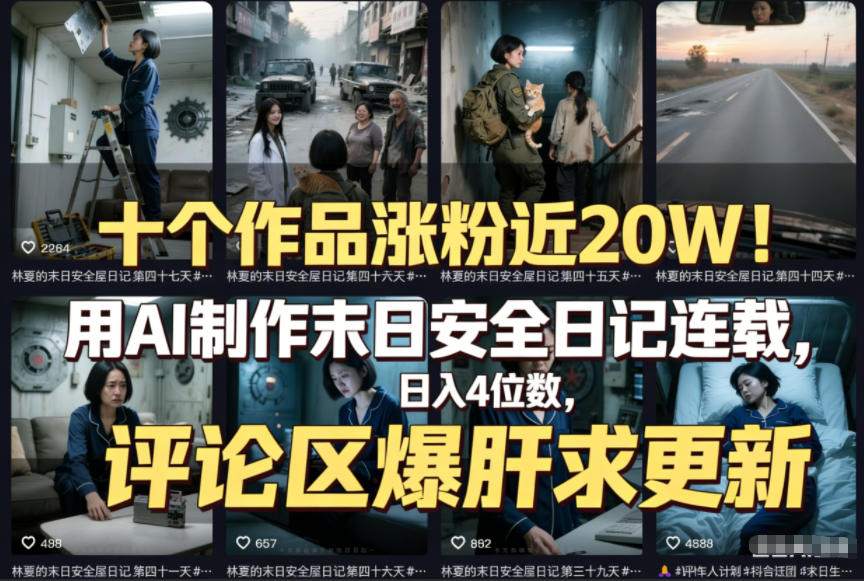 十个作品涨粉近20W！用AI制作末日安全日记连载，日入4位数，评论区爆肝求更新（附详细步骤）-吾爱网创