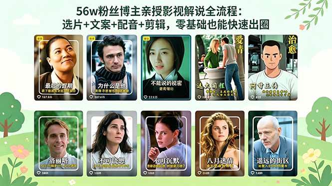 (18579期)56万粉丝博主亲授影视解说全流程:选片+文案+配音+剪辑,零基础也能快速出圈-吾爱网创