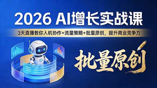 （17662期）2026 AI 增长实战课：3 天直播教你人机协作 + 流量策略 + 批量原创，提升商业竞争力-吾爱网创