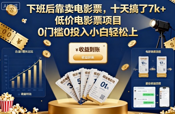 下班后靠卖电影票,十天搞了7k+,低价电影票项目,0门槛0投入小白轻松上手【揭秘】-吾爱网创