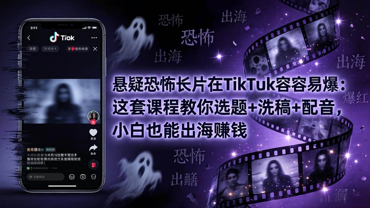 （18220期）悬疑恐怖长片在TikTok最容易爆：这套课程教你选题+洗稿+配音，小白也能出海赚钱-吾爱网创