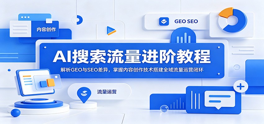 AI搜索流量进阶教程:解析GEO与SEO差异,掌握内容创作技术搭建全域流量运营闭环-吾爱网创