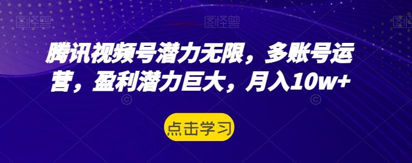 腾讯视频号潜力无限,多账号运营,盈利潜力巨大,月入10w+-吾爱网创