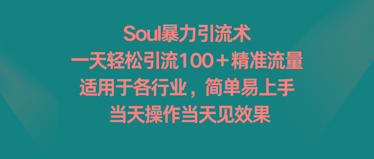 Soul暴力引流术，一天轻松引流100＋精准流量，适用于各行业，简单易上手！-吾爱网创