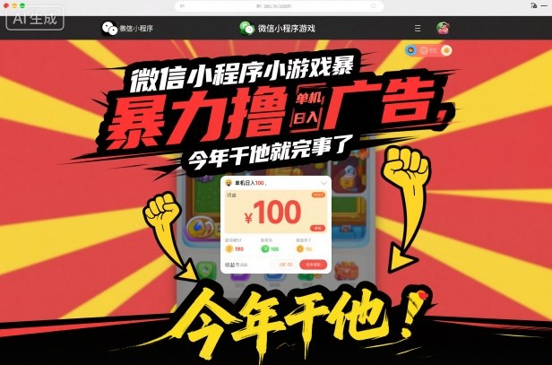 微信小程序小游戏暴力撸广告，单机日入100，今年干他就完事了-吾爱网创