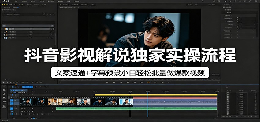 抖音影视解说独家实操流程，文案速通+字幕预设小白轻松批量做爆款视频-吾爱网创