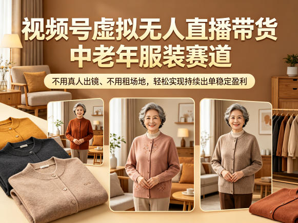 视频号虚拟无人直播带货中老年服装赛道，不用真人出镜、不用租场地，轻松实现持续出单稳定盈利-吾爱网创