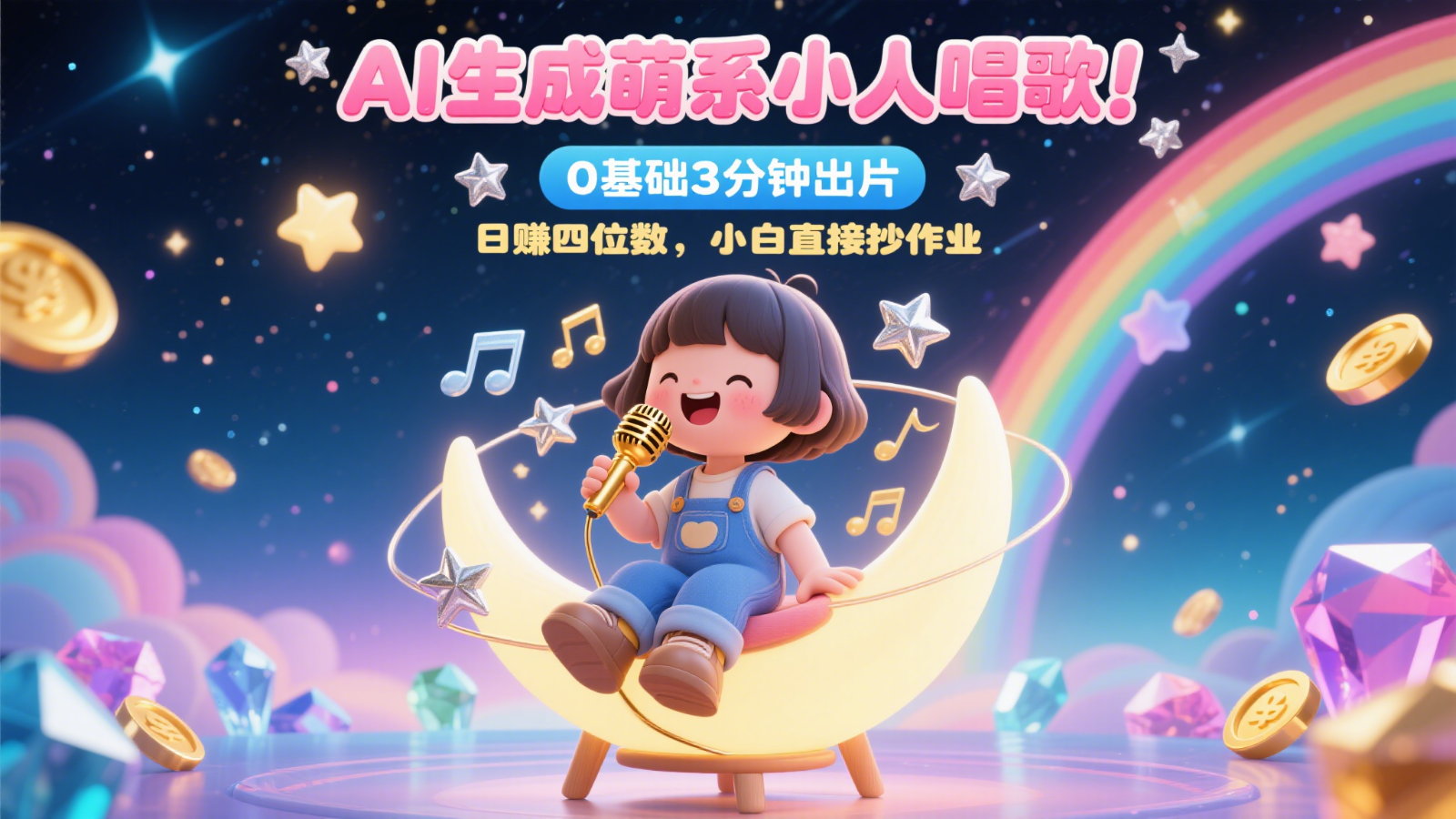 AI生成萌系小人唱歌！0基础3分钟出片，28个作品涨粉9万，日赚四位数，小白直接抄作业-吾爱网创