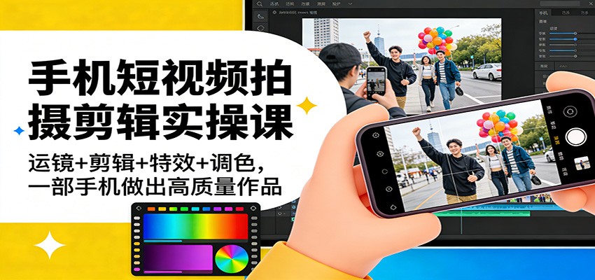 手机短视频拍摄剪辑实操课：运镜+剪辑+特效+调色，一部手机做出高质量作品-吾爱网创