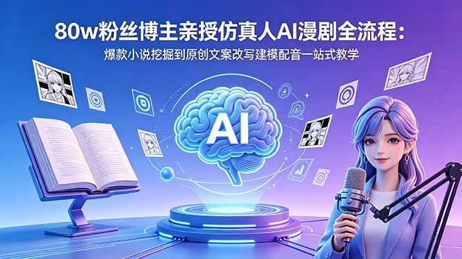 (18581期)80w粉丝博主亲授仿真人AI漫剧全流程:爆款小说挖掘到原创文案改写建模配音一站式教学-吾爱网创