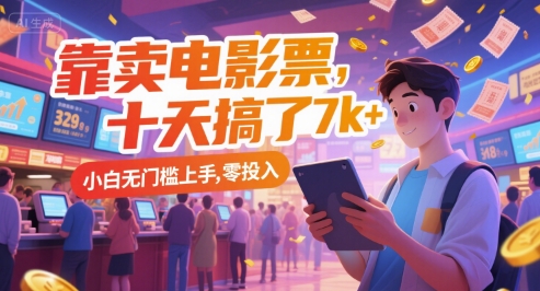 靠卖电影票，十天搞了7k+，小白无门槛上手，零投入【揭秘】-吾爱网创
