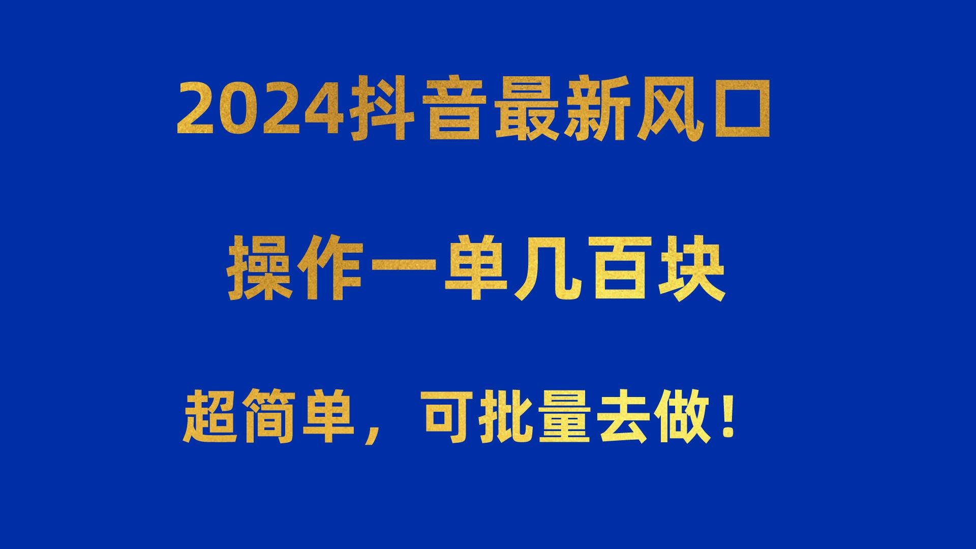 2024抖音最新风口！操作一单几百块！超简单，可批量去做！！！-吾爱网创