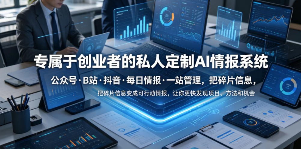 专属于创业者的私人定制AI情报系统,公众号·B站·抖音·每日情报·一站管理,把碎片信息变成可行动情报,让你更快发现项目、方法和机会-吾爱网创