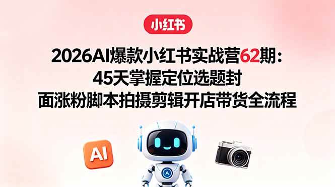 (18606期)2026AI爆款小红书实战营62期:45天掌握定位选题封面涨粉脚本拍摄剪辑开店带货全流程-吾爱网创
