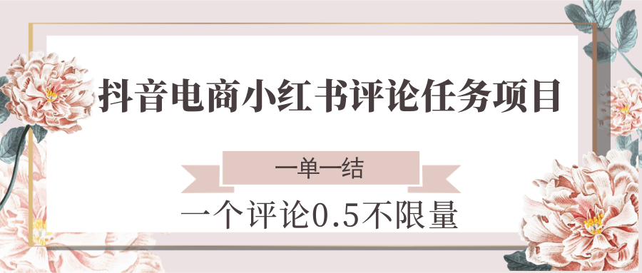 抖音电商小红书评论任务项目，一个评论0.5，一单一结 不限量-吾爱网创
