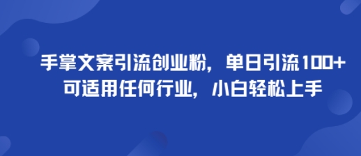 手掌文案引流创业粉，单日引流100+，可适用任何行业，小白轻松上手-吾爱网创