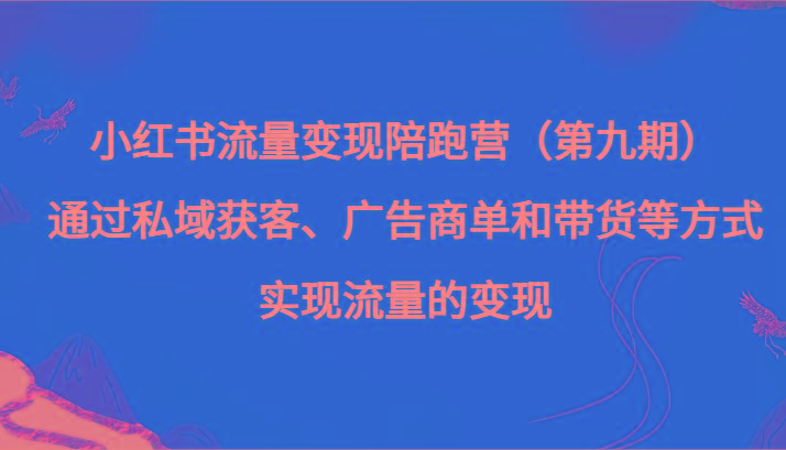 小红书流量变现陪跑营（第九期）通过私域获客、广告商单和带货等方式实现流量变现-吾爱网创
