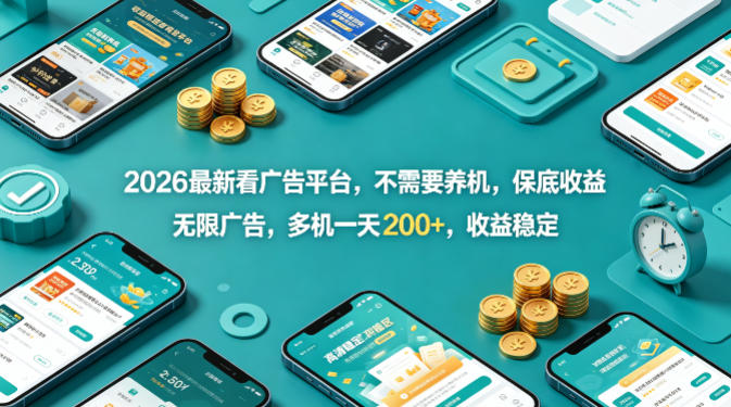 2026最新看广告平台，不需要养机，保底收益，无限广告，多机一天200+，收益稳定【揭秘】-吾爱网创