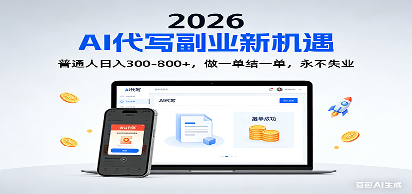 2026 副业首选！AI 代写日入 300-800，普通人0门槛，做一单结一单！-吾爱网创