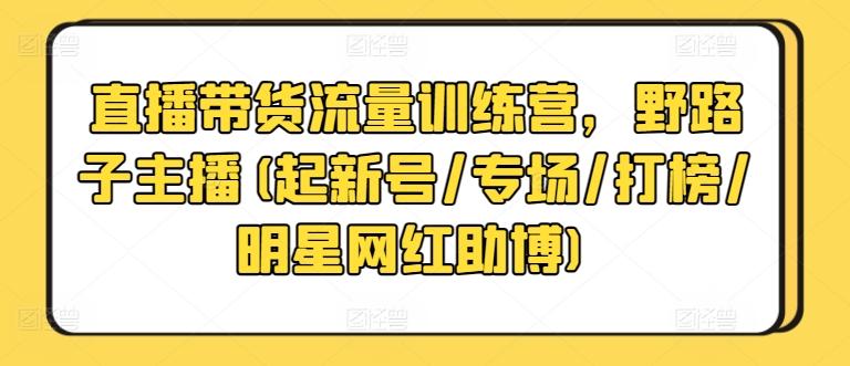 直播带货流量训练营，野路子主播(起新号/专场/打榜/明星网红助博)-吾爱网创