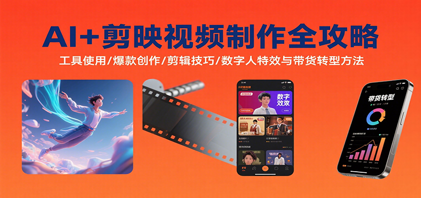 AI+剪映视频制作全攻略：工具使用/爆款创作/剪辑技巧/数字人特效与带货转型方法-吾爱网创