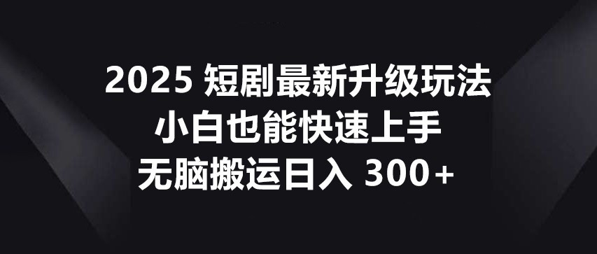 2025短剧最新升级玩法,小白也能快速上手,无脑搬运日入300+-吾爱网创