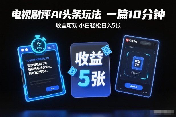 电视剧评AI头条玩法,一篇10分钟,收益可观,小白轻松日入5张+【独家】-吾爱网创