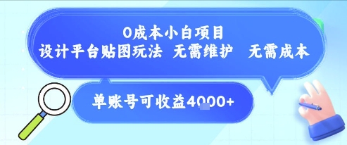 0成本小白项目，设计平台贴图玩法，无需维护，无需成本，单账号单月可产生收益4k+-吾爱网创
