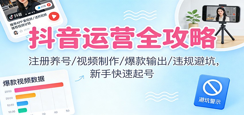 抖音运营全攻略:注册养号/视频制作/爆款输出/违规避坑,新手快速起号-吾爱网创