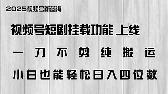 (14310期)视频号短剧挂载功能上线,一刀不剪纯搬运,小白也能轻松日入四位数-吾爱网创