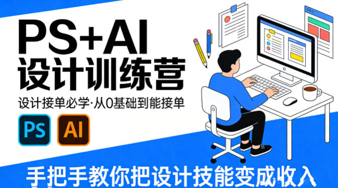 设计接单必学,PS+AI设计训练营,从0基础到能接单,手把手教你把设计技能变成收入-吾爱网创