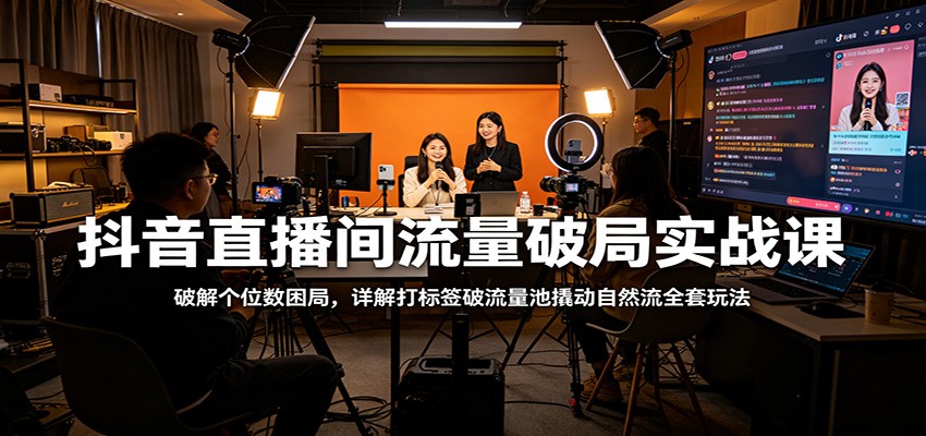 抖音直播间流量破局实战课：破解个位数困局，详解打标签破流量池撬动自然流全套玩法-吾爱网创