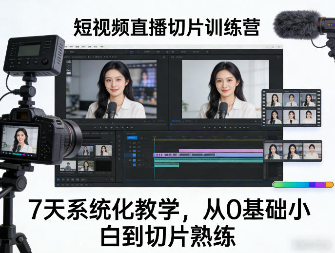 短视频直播切片训练营，7天系统化教学，从0基础小白到切片熟练-吾爱网创