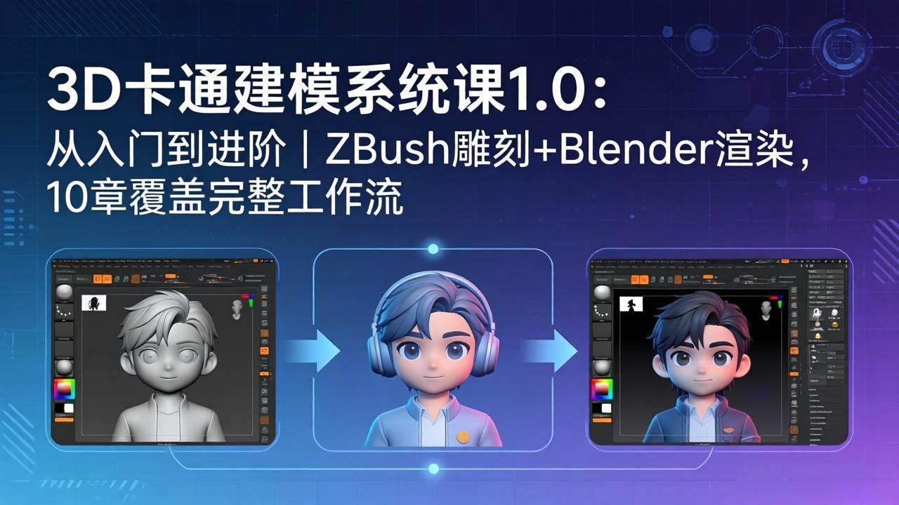 (18035期)3D卡通建模系统课1.0:从入门到进阶|ZBrush雕刻+Blender渲染,10章覆盖完整工作流-吾爱网创