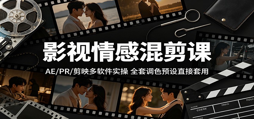 影视情感混剪课:AE/PR/剪映多软件实操,全套调色预设直接套用-吾爱网创
