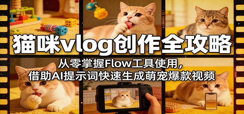 猫咪vlog创作全攻略:从零掌握Flow工具使用,借助AI提示词快速生成萌宠爆款视频-吾爱网创