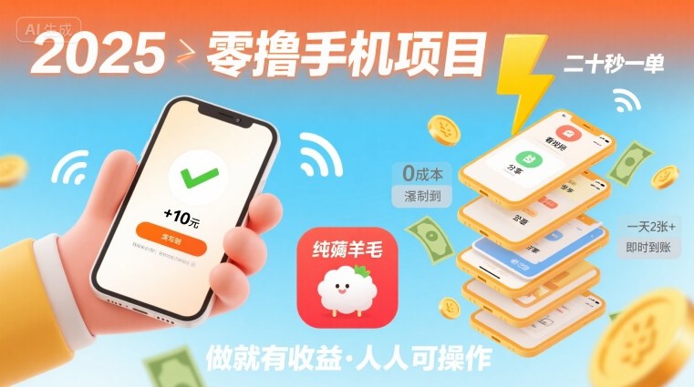 2025年零撸手机项目，二十秒一单，纯薅羊毛 一天2张+做就有-吾爱网创