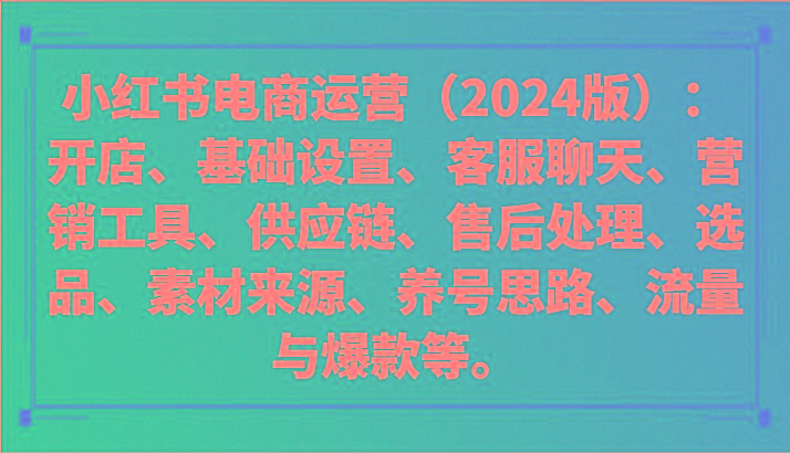 小红书电商运营(2024版)：开店、设置、供应链、选品、素材、养号、流量与爆款等-吾爱网创