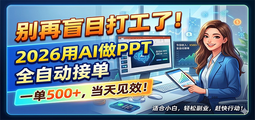 别再盲目打工了!2026用AI做PPT全自动接单,一单5张+,当天见效!-吾爱网创