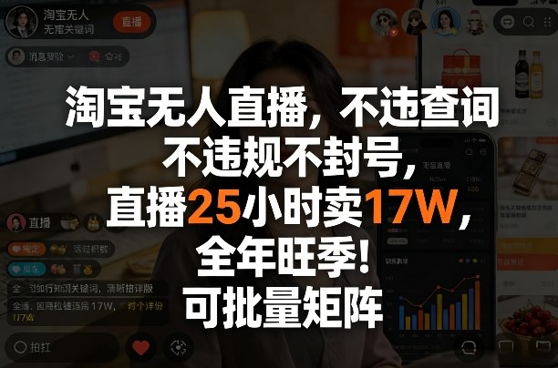 淘宝无人直播，不违规不封号，直播25小时卖17W，全年旺季！可批量矩阵【揭秘】-吾爱网创