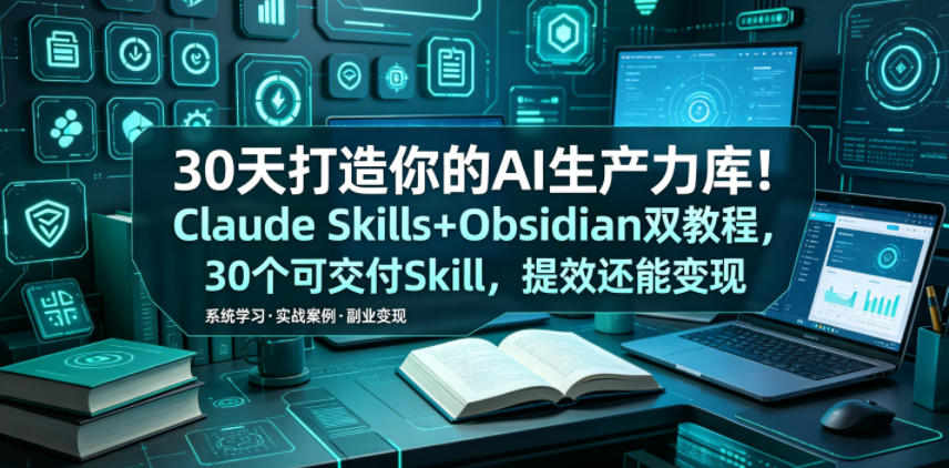 30天打造你的AI生产力库!Claude Skills+Obsidian 双教程,30 个可交付 Skill,提效还能变现-吾爱网创