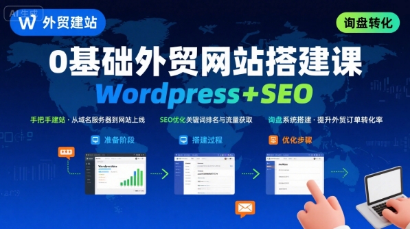 WordPress外贸建站+SEO优化课程，手把手教你从0到1搭建可获得询盘的外贸网站-吾爱网创