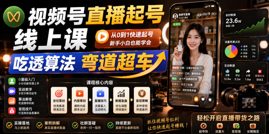 视频号直播起号线上课,吃透算法弯道超车(2026年6月)-吾爱网创