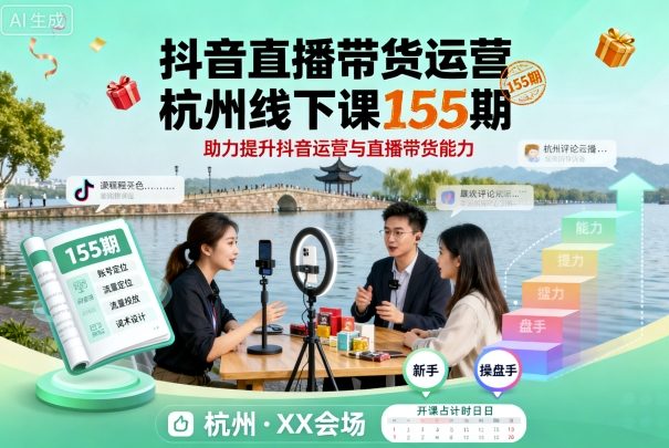 抖音直播带货运营杭州线下课155期，助力提升抖音运营与直播带货能力-吾爱网创