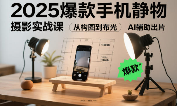 2025爆款手机静物摄影实战课，从构图到布光，不用贵设备，AI辅助出片-吾爱网创
