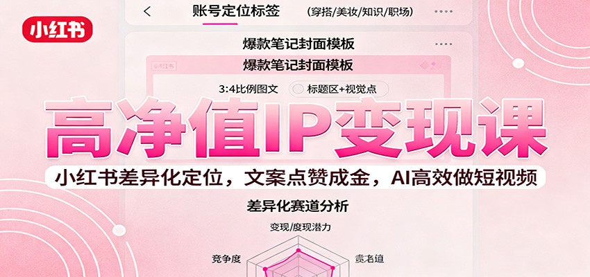 高净值IP变现课：小红书差异化定位，文案点赞成金， AI高效做短视频-吾爱网创